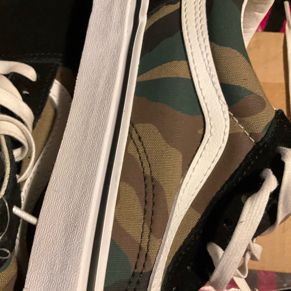 Vans White and Black Low-Top Sneaker with Green Accent